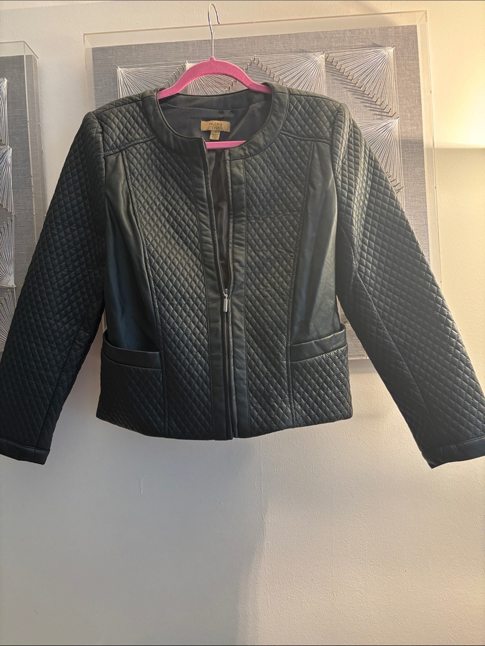 Valerie Stevens full zip jacket black quilted texture size 12